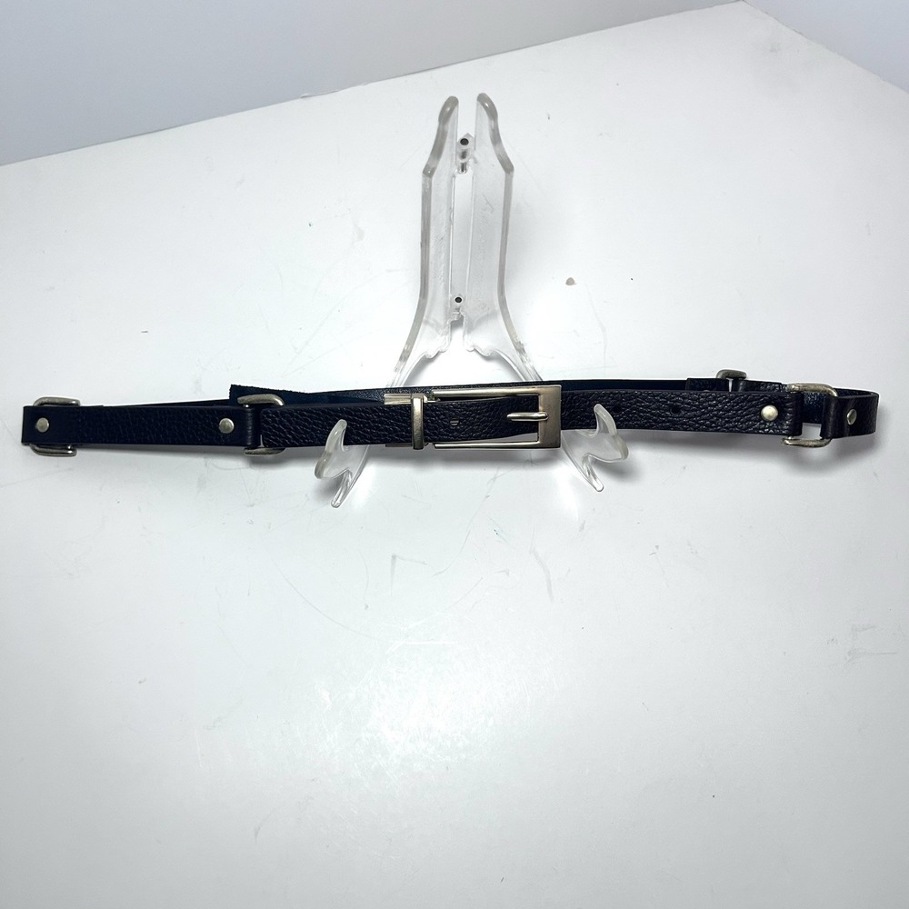 Etcetera Black Leather And Gold Edgy Sleek Women's Belt Small Rectangular